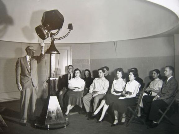 Wayne State University students visiting the planetarium in Old Main, circa 1955